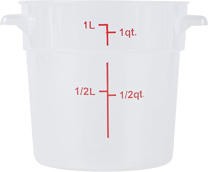 Restaurantware-Met Lux 1 Quart Food Storage Container, 1 Translucent Storage Container - Lids Sold Separately, Red Volume Markers, Dishwashable Container, Side Handles, For Storing Foods