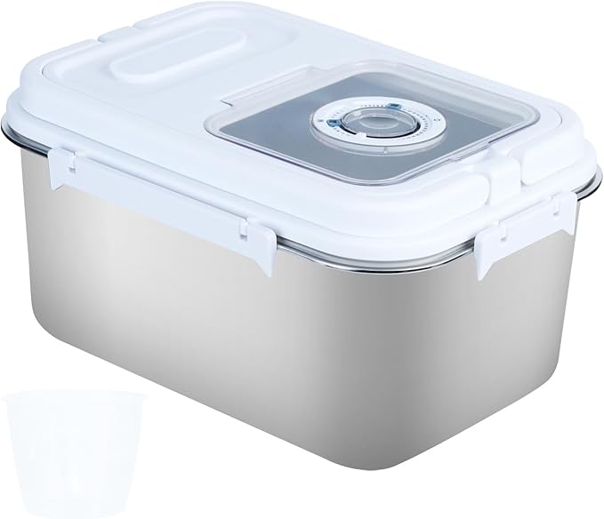 PENCK 20lbs Airtight Rice Storage Container Stainless Steel Flour Sugar Dispenser Food Box Holder Grain Cereal Bin with Measuring Cup for Kitchen Pantry Countertop, Silver