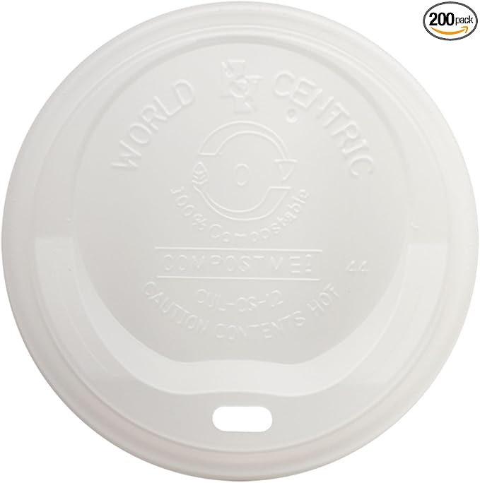 World Centric Compostable Cup Lids 10-20 oz - Made from Plants, Leak-Resistant - 200 Pack