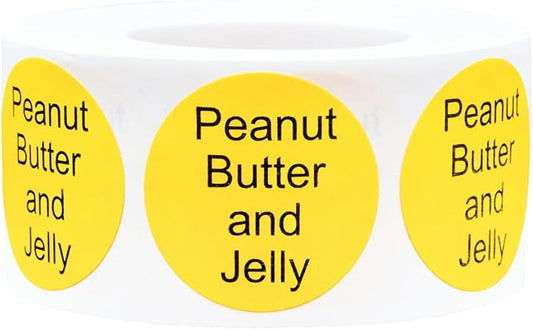 Yellow with Black Peanut Butter and Jelly Circle Dot Adhesive Stickers, 1 Inch Round Labels, 500 Total Stickers