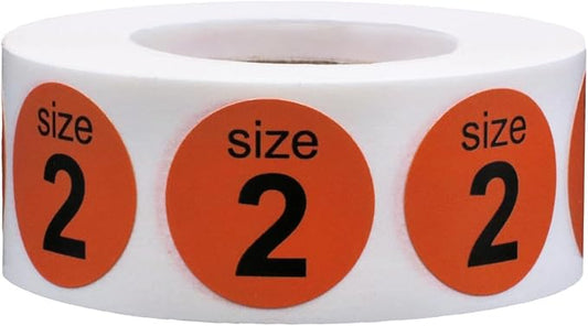 Shoe Size 2 Orange Stickers for Retail Clothing – 3/4 Inch Round Circle Dots, 500 Total Adhesive Labels Per Roll, Bold Black Print for Inventory and Displays – Made in The USA