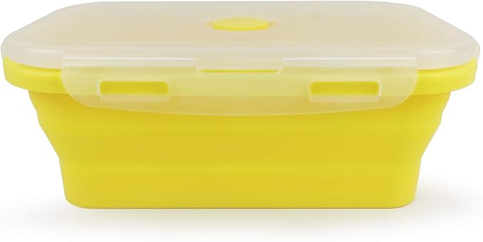 CCyanzi Set of 3 Yellow Collapsible Food Containers Collapsible Camping Bowl Silicone Storage Containers, Safe to Microwave and Freezer, 800ml