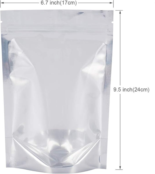 Vasdoo Reusable Aluminum Foil Stand Up Food Pouches Bags, Resealable Ziplock Mylar Bags for Food Storage (50 pcs, 6.7x9.5 inch)