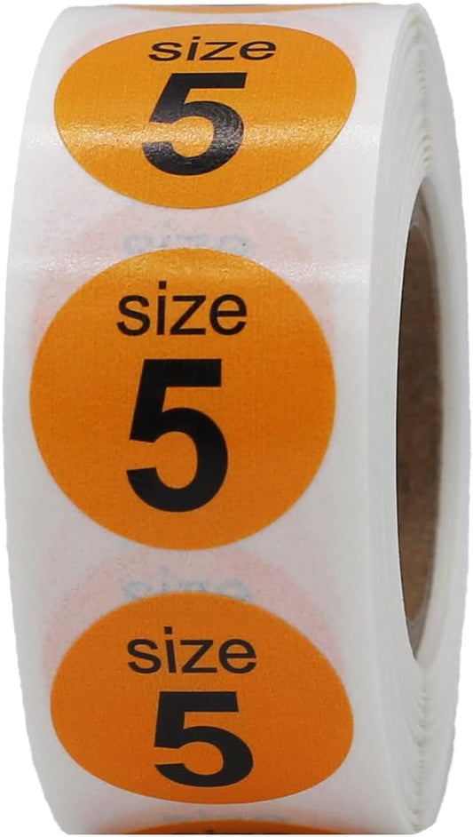 Shoe Size 5 Peach Stickers for Retail Clothing – 3/4 Inch Round, 500 Semi-Gloss Adhesive Labels Per Roll for Footwear Inventory, Organization, and Display – Made in The USA