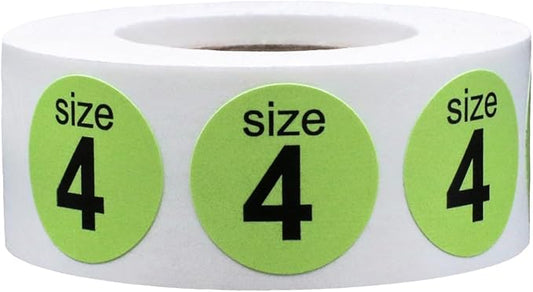 Shoe Size 4 Hot Green Stickers for Retail Clothing – 0.75 Inch Round, 500 Semi-Gloss Adhesive Labels Per Roll for Footwear Organization, Inventory, and Display – Made in The USA