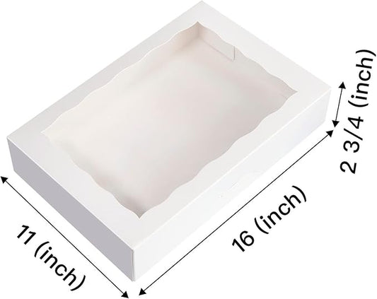 15-PACK Pastry Bakery Box 16x11x2.75inch,White Large Donuts,Muffins,Cookies Boxes with PVC Window Auto-Pop up Paper Box Nature Cardboard Take Out Container,Hold 12 Donuts,Pack of 15