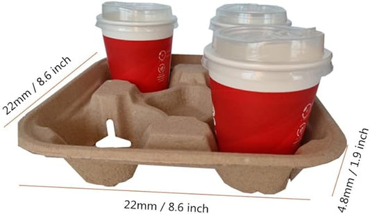 Disposable 4 Cup Drink Carrier Trays, Biodegradable Pulp Fiber Coffee Carry Tray, Compostable No Spill Drink Cup Holder for Hot Cold Beverages, Car, Food Delivery, Restaurants and Cafes Shop (36 Pack)