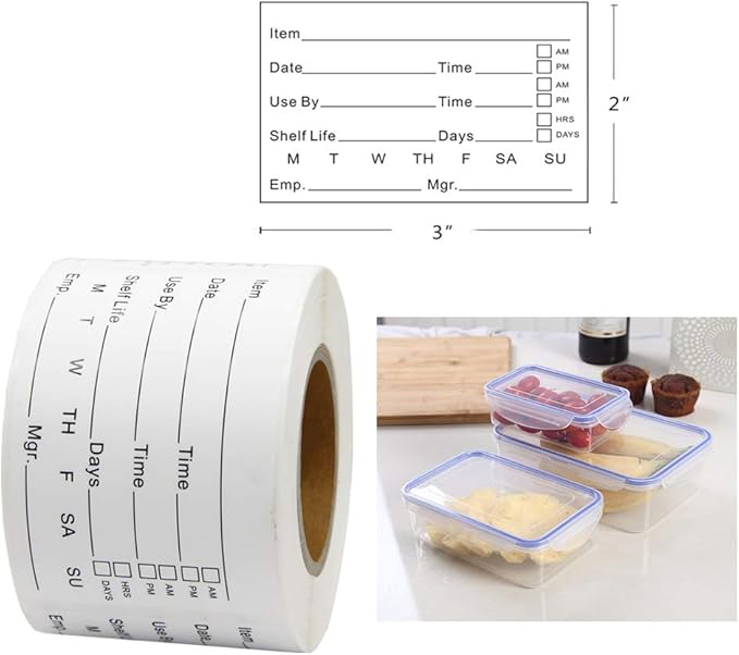 2 x 3'' Self-Adhesive Removable Freezer Food Labels- Easy Clean Leaves No Residue- Cooler Food Storage Freezer Stickers Plastic Paper Perfect for Reusable Containers 2 Roll