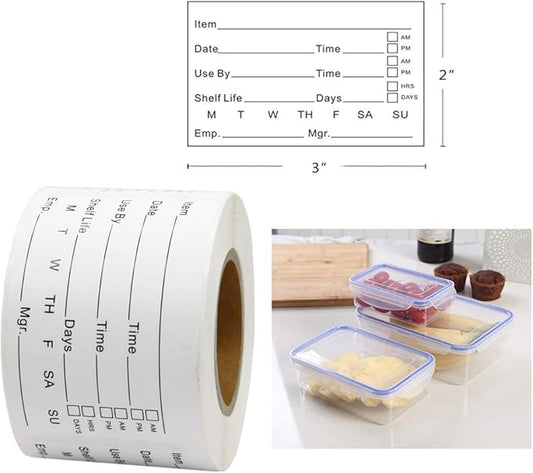 2 x 3'' Self-Adhesive Removable Freezer Food Labels- Easy Clean Leaves No Residue- Cooler Food Storage Freezer Stickers Plastic Paper Perfect for Reusable Containers 2 Roll