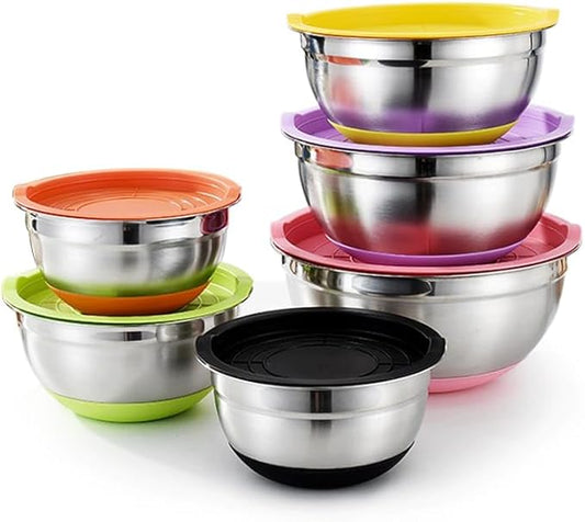 Chef Stainless Steel Mixing Bowls Set with Lids, Airtight Food Storage Bowls for Meal Prep and Baking