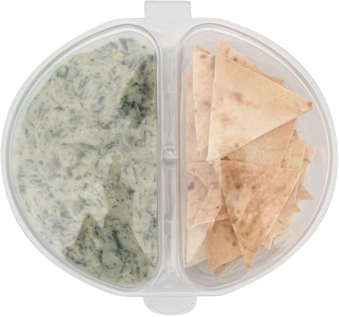 Restaurantware Futura 4 Ounce Snack Containers 100 Microwavable Sauce Containers - 2 Compartments Hinged Lid Clear Plastic Portion Cups For Condiments Or Dips