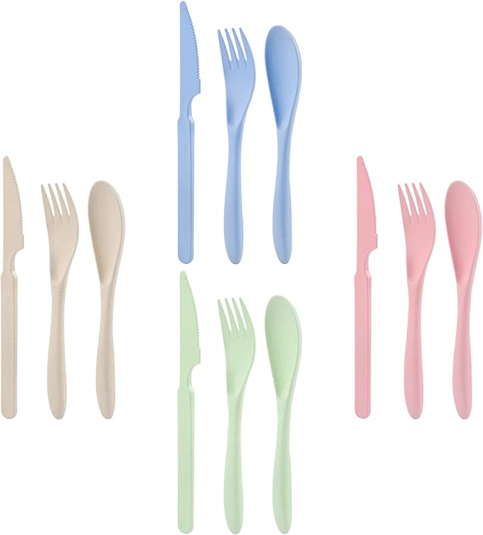 Knives Spoons and Forks Set, Wheat Straw Cutlery Set, Reusable Flatware Set for 4, Utensils for Party, Travel, Work, Picnic, Camping or Daily Use (1)