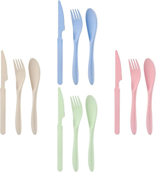 Knives Spoons and Forks Set, Wheat Straw Cutlery Set, Reusable Flatware Set for 4, Utensils for Party, Travel, Work, Picnic, Camping or Daily Use (1)