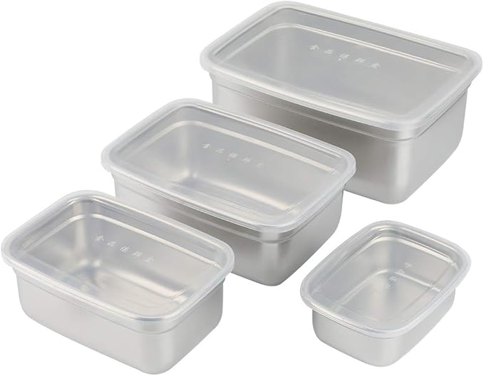 Fdit Food Container Sets,Stainless Steel Food Containers with Leakproof Lids Rectangle Food Storage Box 4Pcs