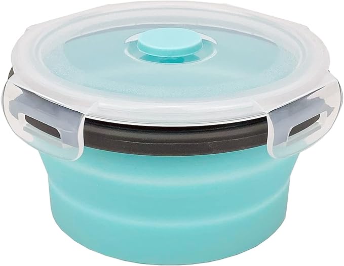CCyanzi 3piece Round Collapsible Bowl with Lids, Silicone Food Storage Containers, Microwave & Freezer Safe, Space Saving for Kitchen Cabinet and Camping Backpack,(Blue Gray)