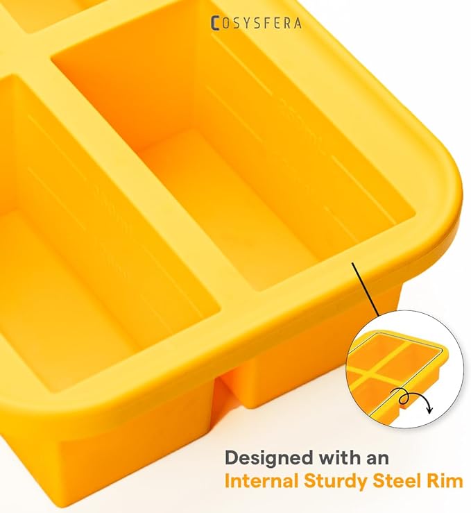 Silicone Freezer Tray with Lid – 1 Cup Portion Mold (4 Portions), Reusable Food Storage Container for Meal Prep, Soup, Sauce, Broth and Leftovers - DPA free - Microwave, Oven and Dishwasher Safe