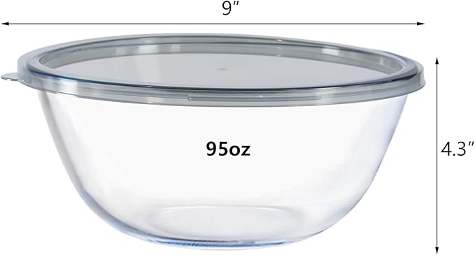 1-Pack Glass Mixing Bowls 2.85 QT with BPA-Free Lids, Prepping and Baking Food Storage Set, Dishwasher, Microwave and Freezer Safe (2700ML)