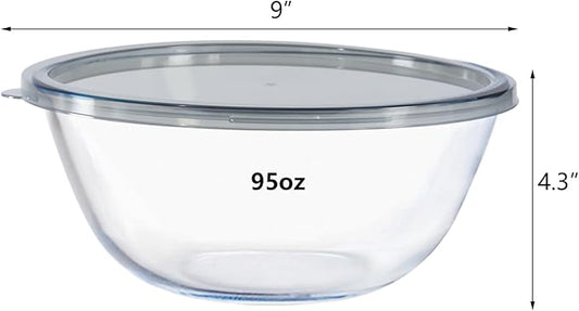 1-Pack Glass Mixing Bowls 2.85 QT with BPA-Free Lids, Prepping and Baking Food Storage Set, Dishwasher, Microwave and Freezer Safe (2700ML)