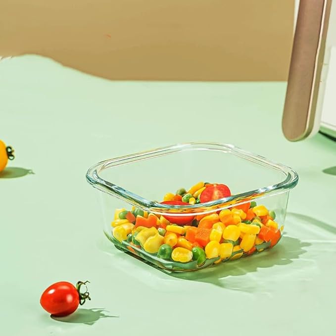 4PC Square Glass Containers With Lids, Glass Meal Prep Containers Set, 2 Cup Clear Square Small Food Containers For Soup Snack fruit, Microwave, Dishwasher, Freezer Safe - (4 color)