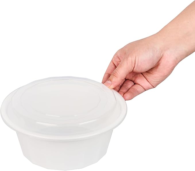 Restaurantware Asporto 32 Ounce To Go Boxes 100 Microwavable Take Out Food Containers - Clear Plastic Lids Included Do Not Contain BPA White Plastic Catering Food Containers Disposable Round