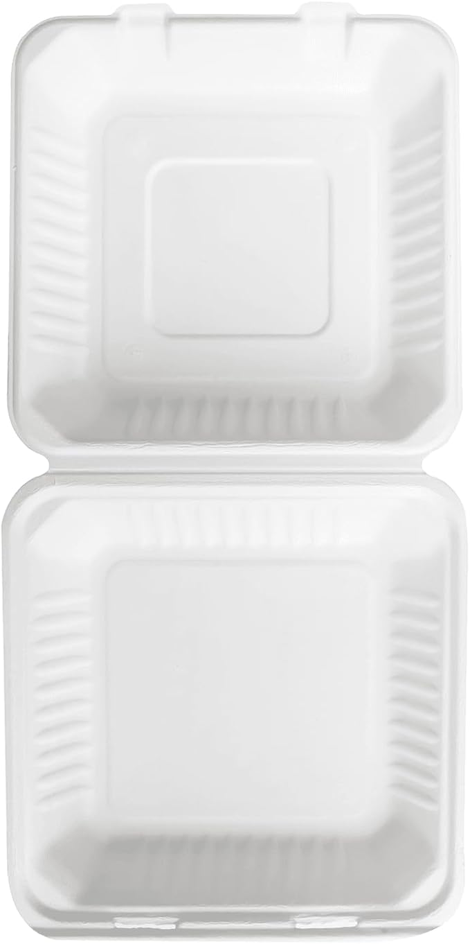KARAT EARTH Clamshell Take Out Food Containers [9"x9", 200 ct ] Compostable To Go Containers, Natural Biodegradable Bagasse | White