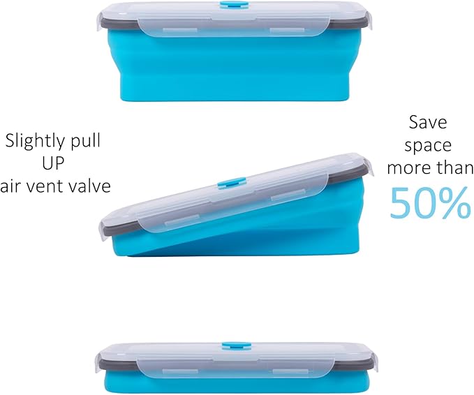 Extra Large Collapsible Food Storage Containers with Lid & Air Vent, 58 oz, 4 Pack, XL Collapsible Marinade Container with Lid Foldable Silicone Containers, Microwave Freezer Dishwasher Safe, Blue