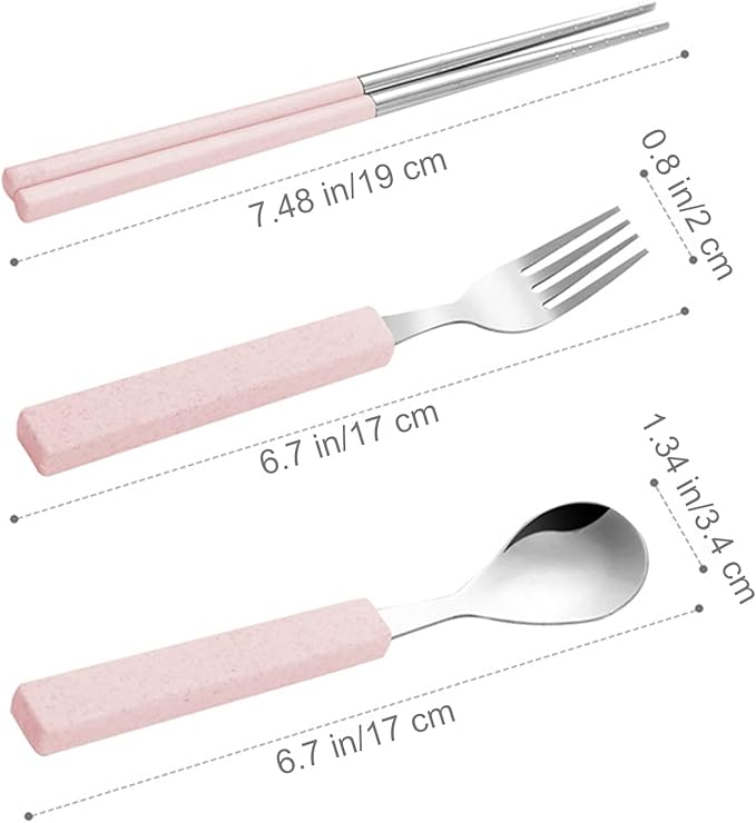 VANRA 3-Piece Children Utensils Set 18/8 Stainless Steel Child Flatware Set Silverware Spoon Fork Chopstick Set with Travel Case for Kids Lunch Box