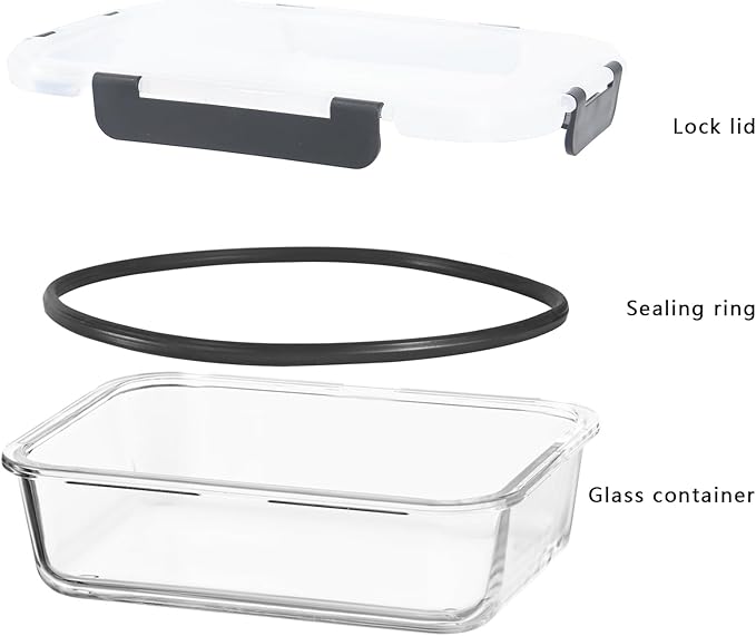2Pcs 63oz Large Glass Food Storage Containers 8 Cups Family Size Set Baking Containers with Locking Lids Microwave/Oven Freezer Dishwasher Safe, Black
