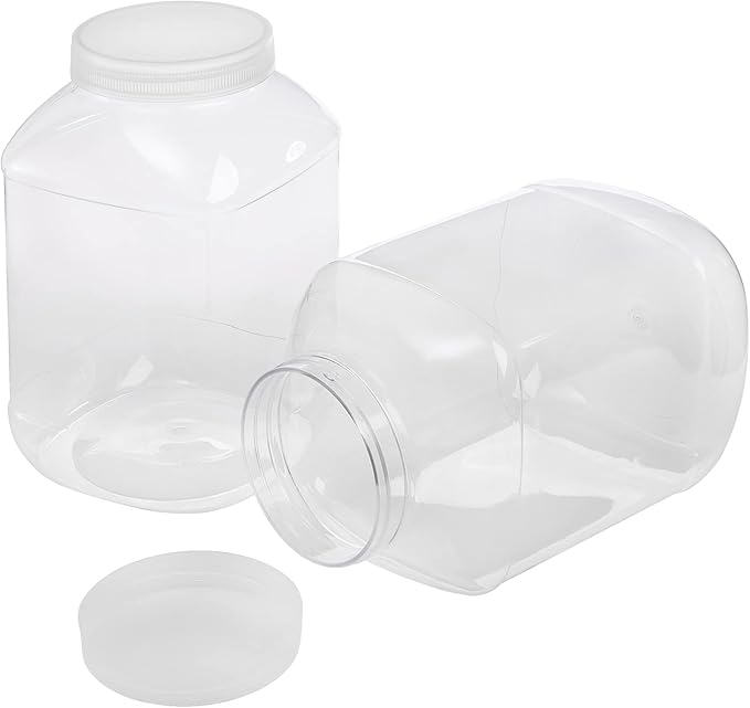 ZOOFOX 2 Pack Clear Plastic Jars, 1.5 Gallon Square Storage Containers with Screw-On Lids, Refillable Empty Jars for Kitchen & Household Storage of Dry Goods, Peanut, Candy, Airtight
