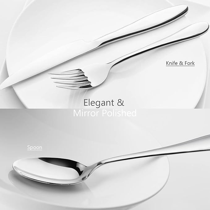 HaWare 60-Piece Silverware Set for 12, Stainless Steel Flatware Cutlery Tableware for Home, Modern Ergonomic Eating Utesils, Mirror Polished, Dishwasher Safe