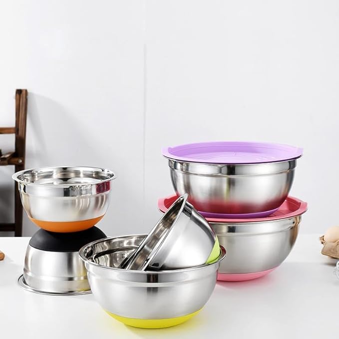 Chef Stainless Steel Mixing Bowls Set with Lids, Airtight Food Storage Bowls for Meal Prep and Baking