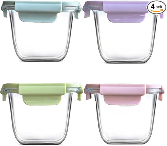 28oz glass soup containers with lids, Square Glass Meal Prep Storage Containers, Glass Soup Containers, Kitchen Meal Prep Bowls with Airtight Lids, Freezer, Microwave, Dishwasher Safe (4)