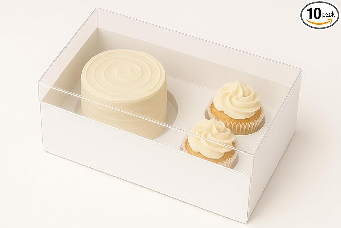 Sweet Degrees 10 pack Cake and 2 Cupcakes Bento Box | transparent and clear Dessert Storage Container with Lid | Portable Box for Cakes & Cupcakes, Treats | BPA-Free | Great for Birthdays & Parties