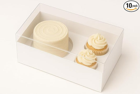 Sweet Degrees 10 pack Cake and 2 Cupcakes Bento Box | transparent and clear Dessert Storage Container with Lid | Portable Box for Cakes & Cupcakes, Treats | BPA-Free | Great for Birthdays & Parties