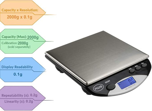 American Weigh Scales AMW Series Precision Digital Kitchen Scale, Stainless Steel, 2000G x 0.1G (AMW-2000)