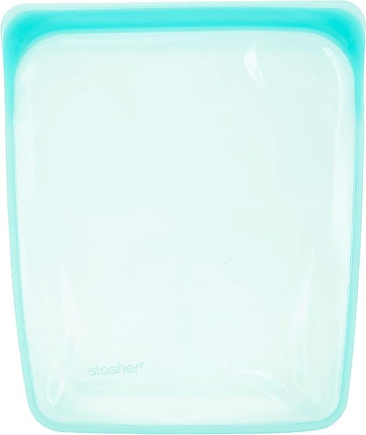 Stasher Premium Silicone Reusable Food Storage Half Gallon Bag, Aqua, Microwave, Sous Vide, Dishwasher, Oven and Freezer Safe, BPA Free, Leak-free, Eco-friendly, 64 Oz