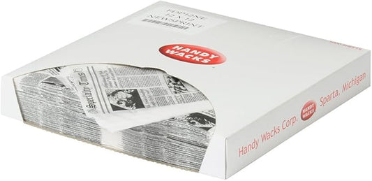 Handy Wacks FDP12NE-X, 12x12-Inch White Flat Deli Paper with Newsprint, Disposable Take Out Catering Wrap Paper Sheets, 1000-Piece Pack