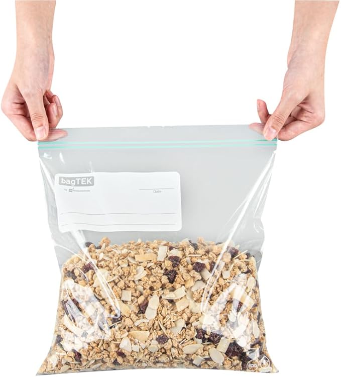 Bag Tek 1 Gallon Storage Zip Bags, 1000 Disposable Zipper Pouch Bags - Double Zipper, Greaseproof, Clear Plastic Zip Bags, With Write-On-Label, For Food Organization And Storage - Restaurantware