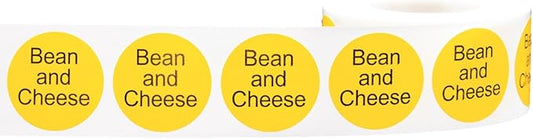 Yellow with Black Bean & Cheese Circle Dot Adhesive Stickers, 1 Inch Round Labels, 500 Total Stickers