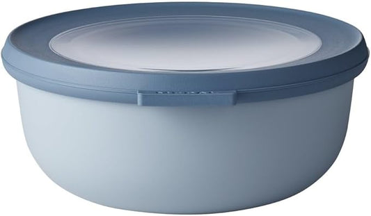 MEPAL, Cirqula Multi Food Storage and Serving Bowl with Lid, Food Prep Container, Shallow, Nordic Blue, 0.8 Quart (750 milliliters, 25 ounces), 1 Count
