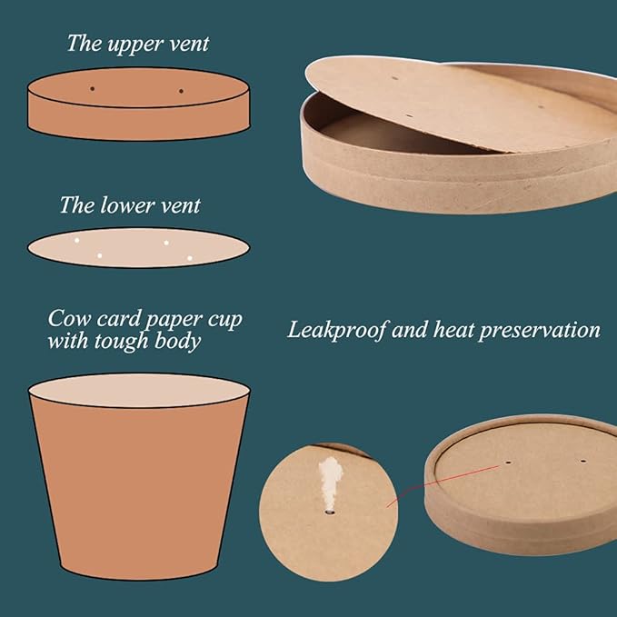 12 oz 50 Pack Paper Soup, Foods or Ice Cream Containers with Lids, Disposable Paper Food Cups, Soup Storage, Ice Cream Cups, Great For Restaurants or To-Go Lunch