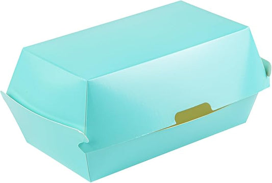 Restaurantware Bio Tek 6.7 x 3.5 x 3.5 Inch Clamshell Food Containers 100 Disposable Sandwich Containers - Hinged Lid Tab-Lock Closure Turquoise Paper Hot Dog Containers Durable Greaseproof