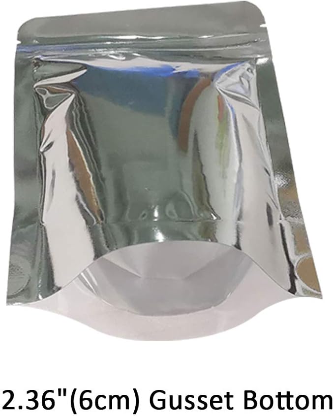 100 PACK 4 x 6 Inch Zipper Mylar Bags Stand Up Mylar Zip Lock Bags Clear Silver Bag Reusable Food Storage Aluminum Foil Pouch Bag for Multipurpose with Gusset Bottom(5.5mil Thickness)