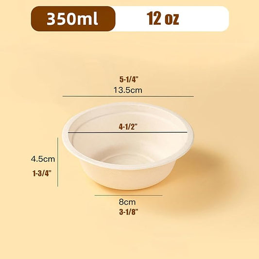 12 oz Disposable Paper Bowels, Paper Food Container, Compostable Tableware for Party, Picnic, Barbecue, Pack of 150