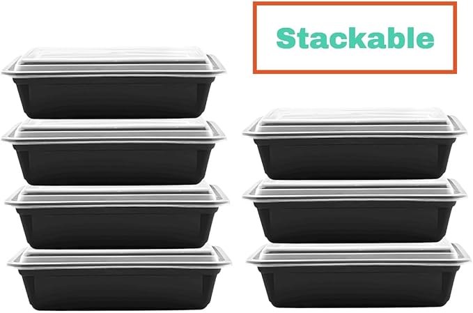 Meal Prep Containers 38oz Plastic Take Out Container with Lids, 1 Compartment, BPA Free, Leak-Proof, Stackable, Microwave Safe, Food Storage Containers for Lunch, Salad, Bento Box (50 Pack)