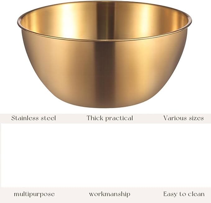 Stainless Steel Salad Bowls Set of 2 Mixing Bowl with Measurement Markings, 4.23 Quart Gold Serving Bowls for Mixing, Cooking, Baking, Prepping and Home Kitchen