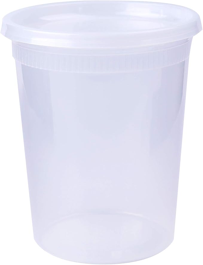 Lawei Set of 50 Plastic Deli Food Containers with Lids - 32 Oz Food Storage Containers Freezer Deli Cups for Soup, Party Supplies, Meal Prep and Portion Control