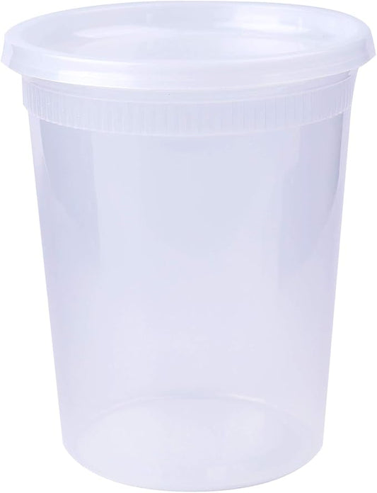 Lawei Set of 50 Plastic Deli Food Containers with Lids - 32 Oz Food Storage Containers Freezer Deli Cups for Soup, Party Supplies, Meal Prep and Portion Control