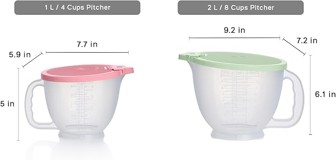 Tupperware Classic Mix-N-Store Pitcher Set in Mint Green and Candy Pink, Dishwasher Safe and BPA Free (2 Bowls, 2 Lids)