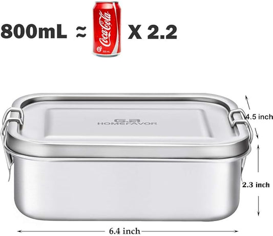 G.a HOMEFAVOR Bento Lunch Box, Stainless Steel Lunch Containers Leakproof, Metal Lunch Containers for Adults, 800ML, Dishwasher Safe, BPA Free